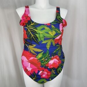 Nicole Miller Studio 1 Pc SWIMSUIT Womens Size 3X Floral Blue Red Scoop Back NWT